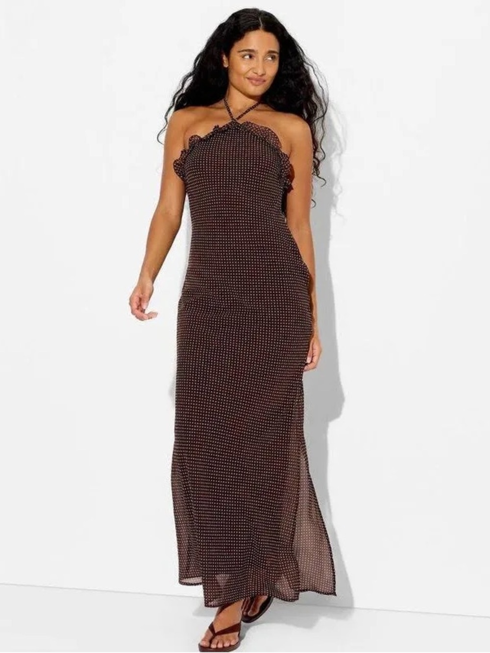 wild fable Brown Polka Dot Halter Maxi Dress